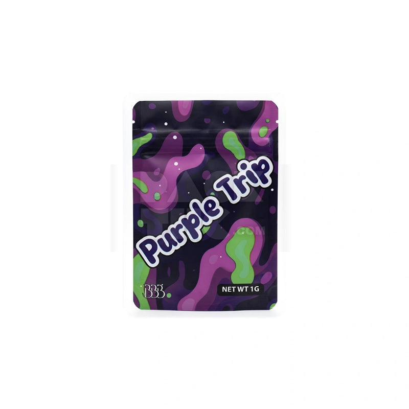 1 Grams Purple Trip Mylar Bag (100 Count / Case)