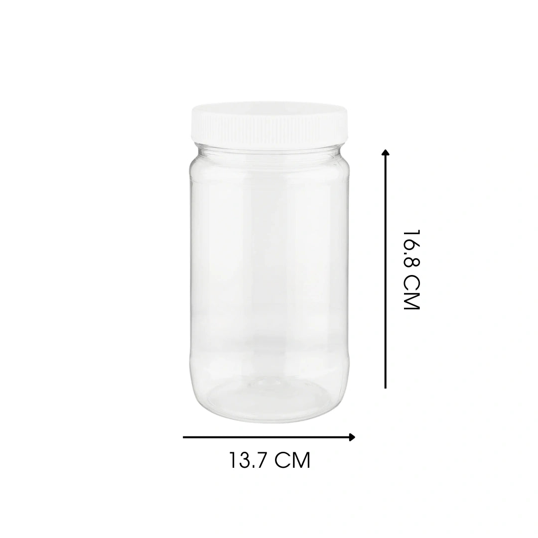 1/2 Gallon Clear PET Round Wide-Mouth Plastic Jar - Clear With White Lid