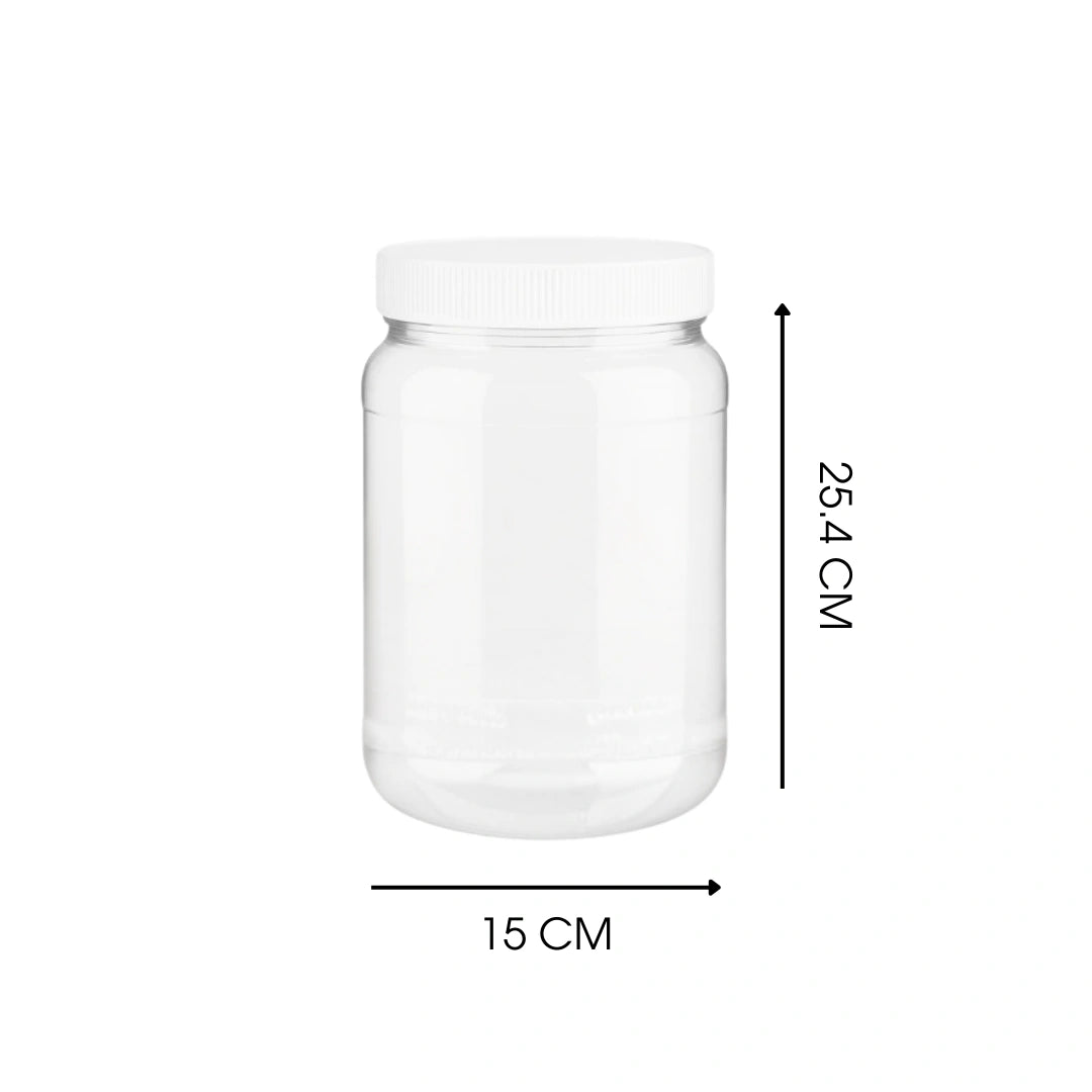 1 Gallon Clear PET Round Wide-Mouth Plastic Jar - Clear With White Lid