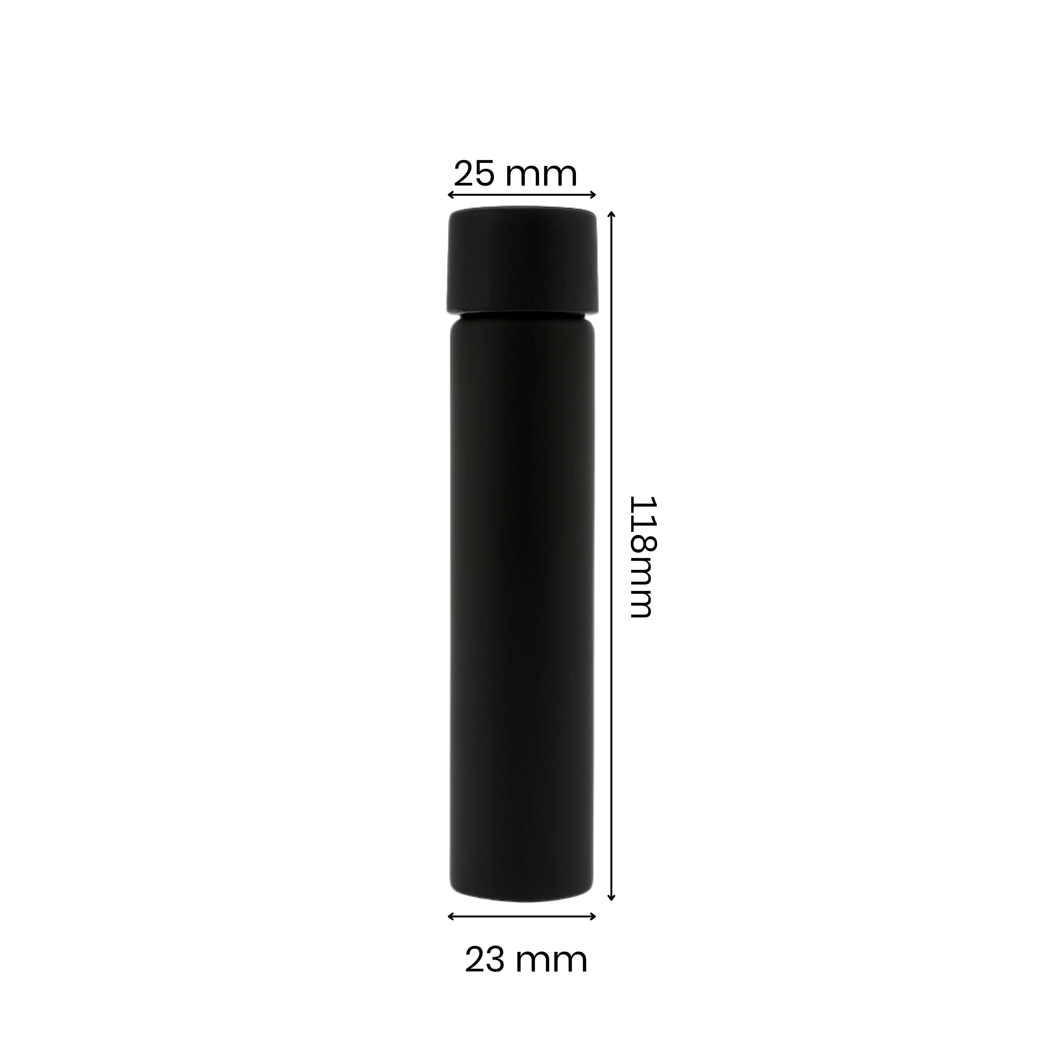118mm Glass Preroll Tube - Matte Black With Black Cap - (500 Count)