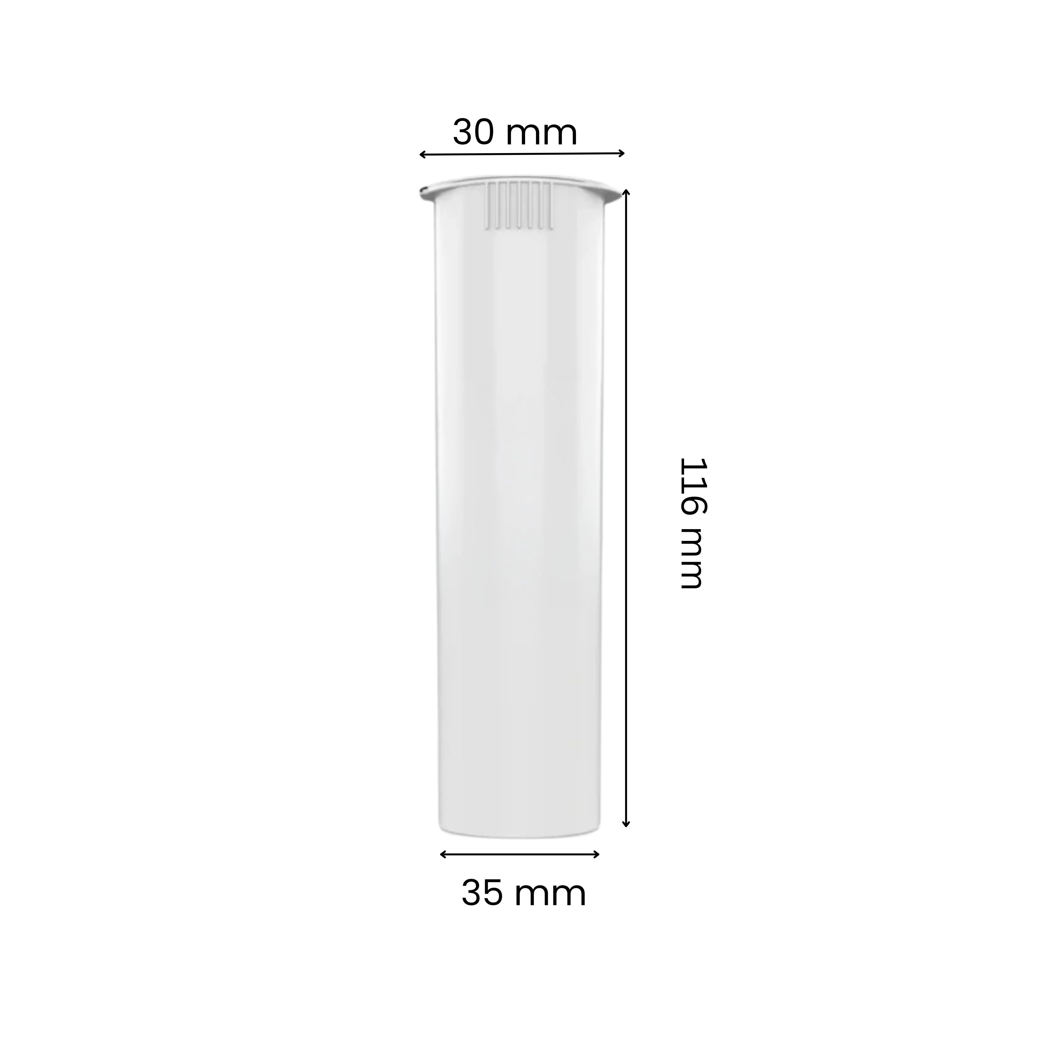 30mm Wide Mouth 116mm CR Preroll Pop Top Tube - White - (1000 Count)