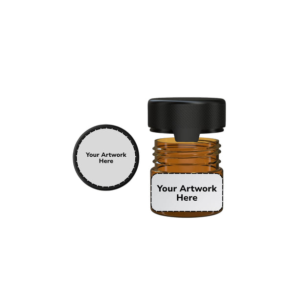 Chubby Gorilla 2oz Aviator CR Plastic Jar Containers w/ Inner Seal – Translucent Amber with Black Cap