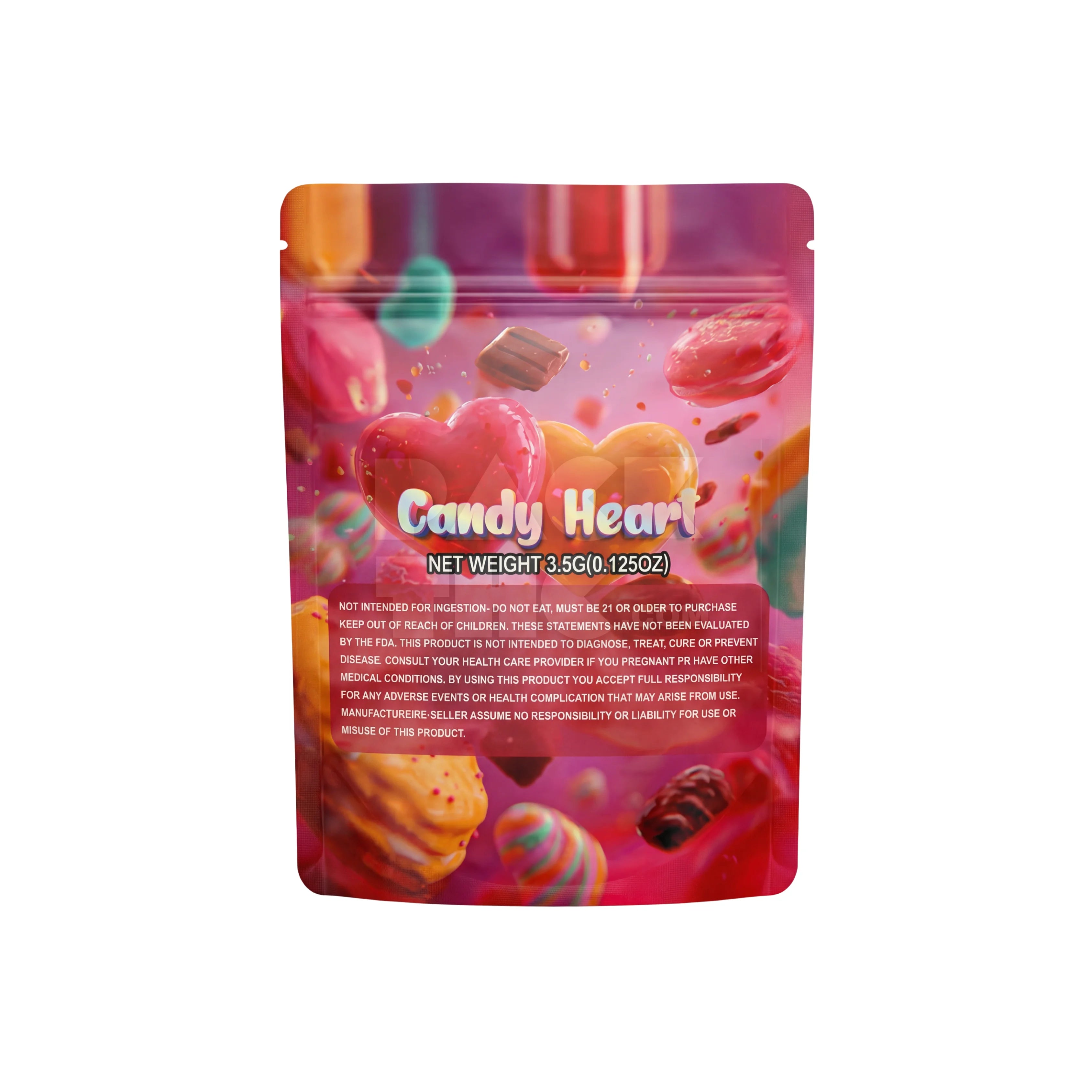 3.5 Grams Candy Heart Mylar Bags (100 Count / Case)