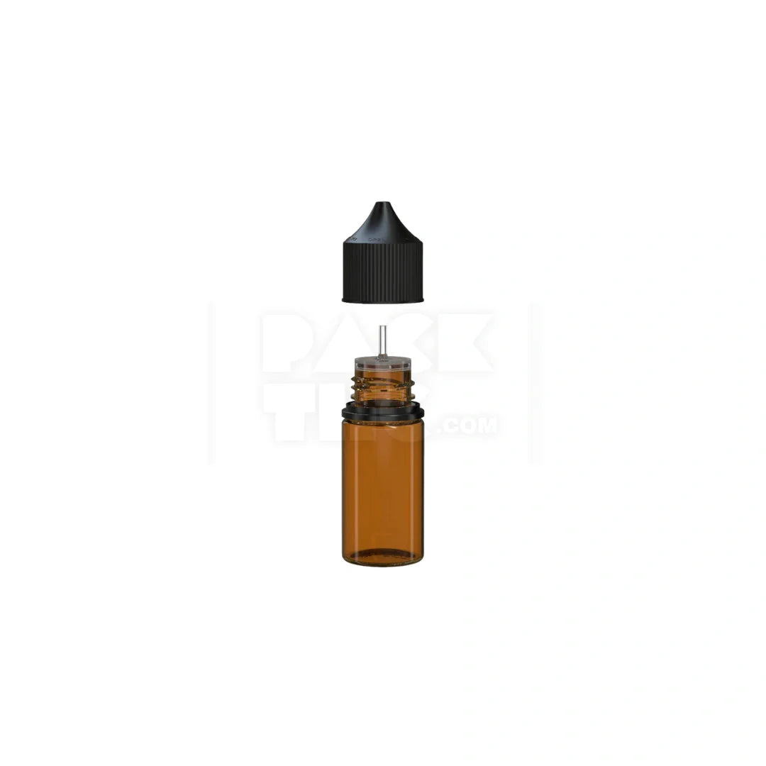 30ml stubby pet unicorn bottle cr translucent amber black cap 1000 count