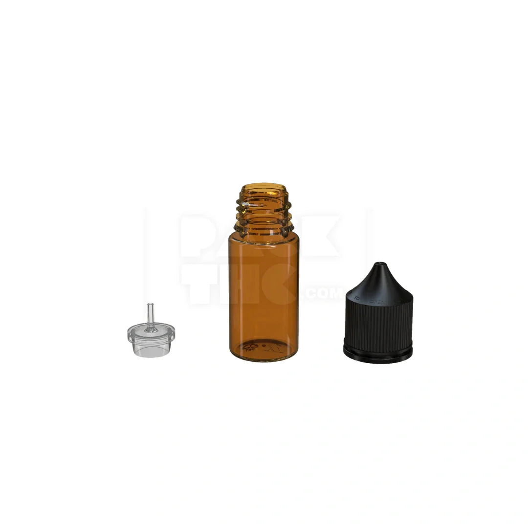 30ml stubby pet unicorn bottle cr translucent amber black cap 1000 count