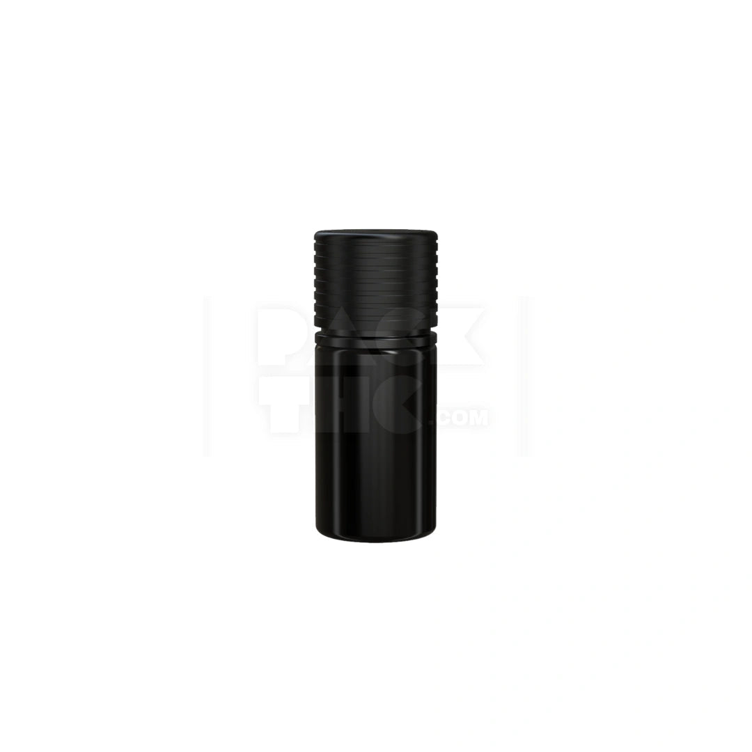 30ml stubby spiral cr bottle with friction fit closure tamper evident break off band opaque black bottle with opaque black closure 1000 count