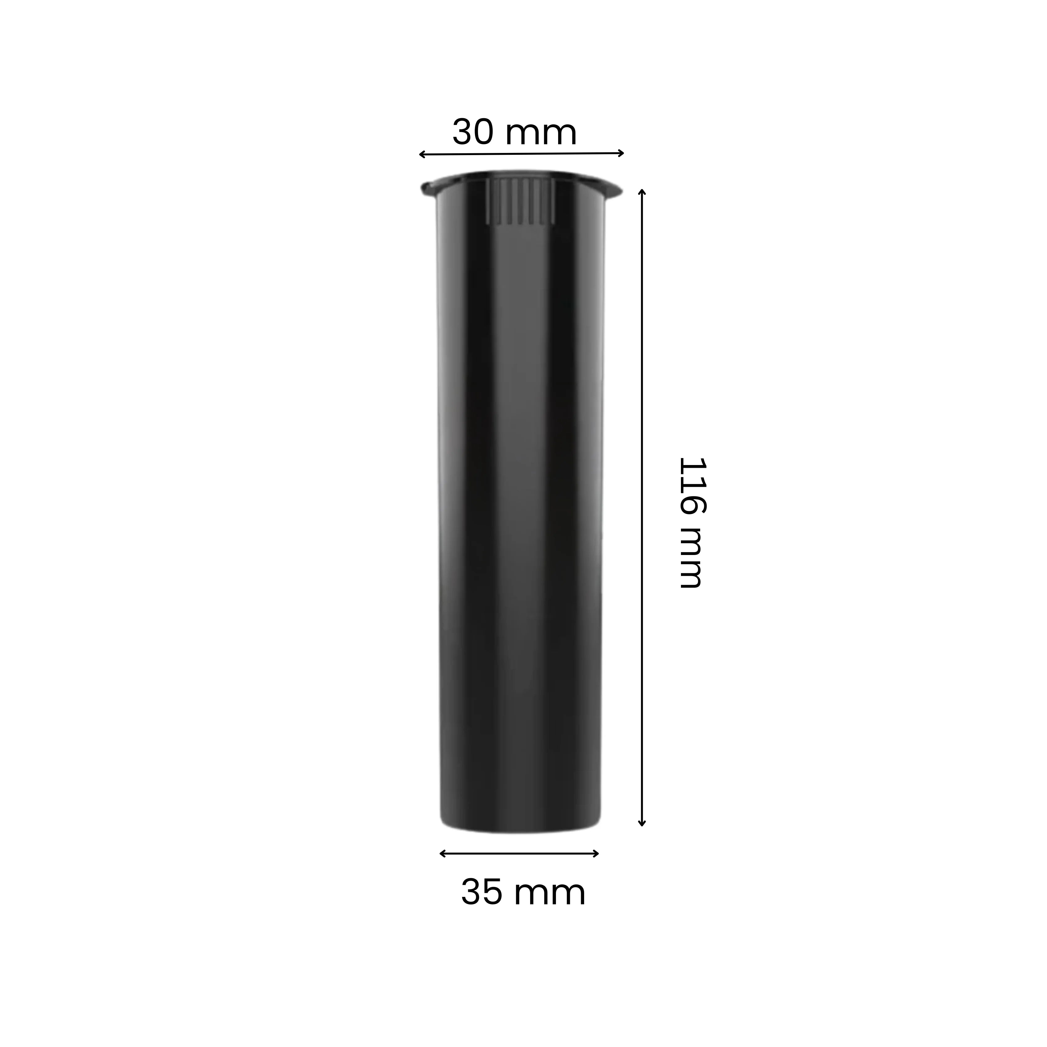 30mm Wide Mouth 116mm CR Preroll Pop Top Tube - Black - (1000 Count)