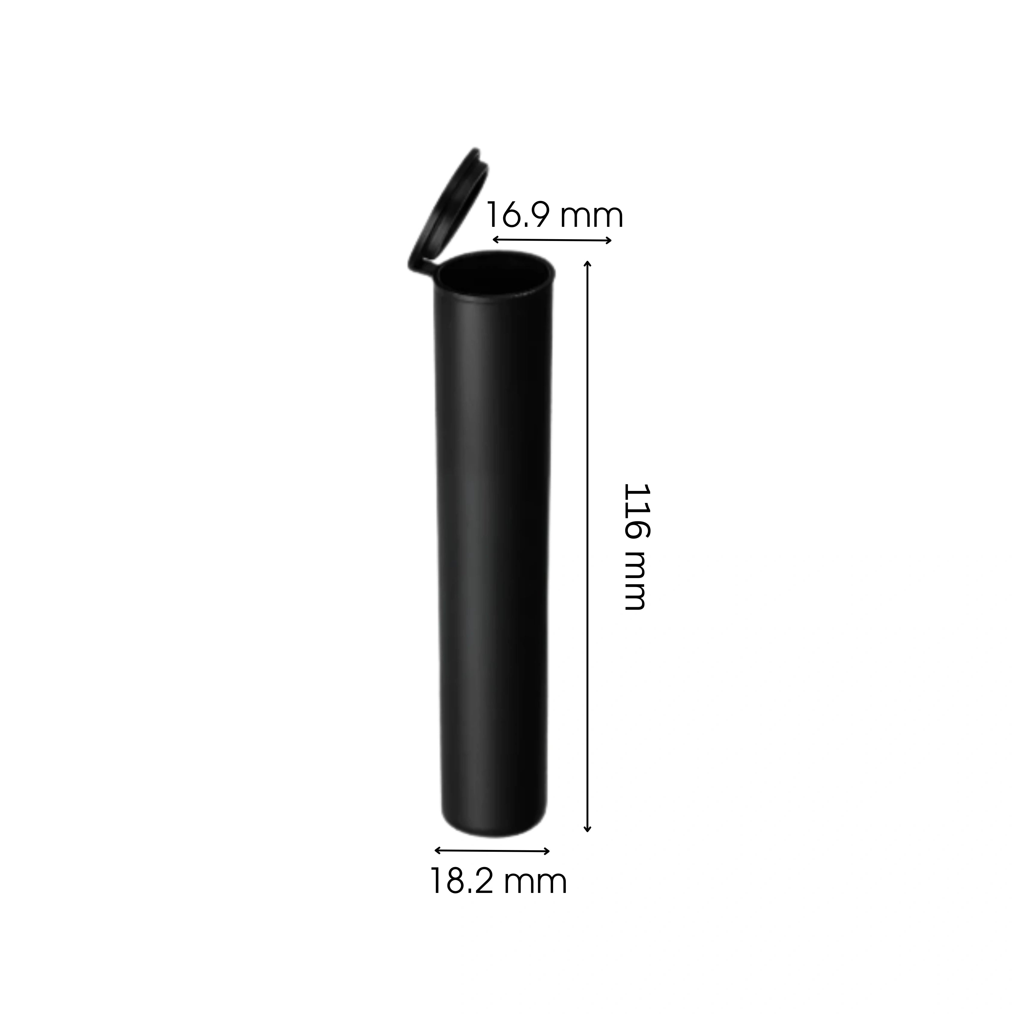 116mm CR Preroll Pop Top Tube - Black - (1000 Count)