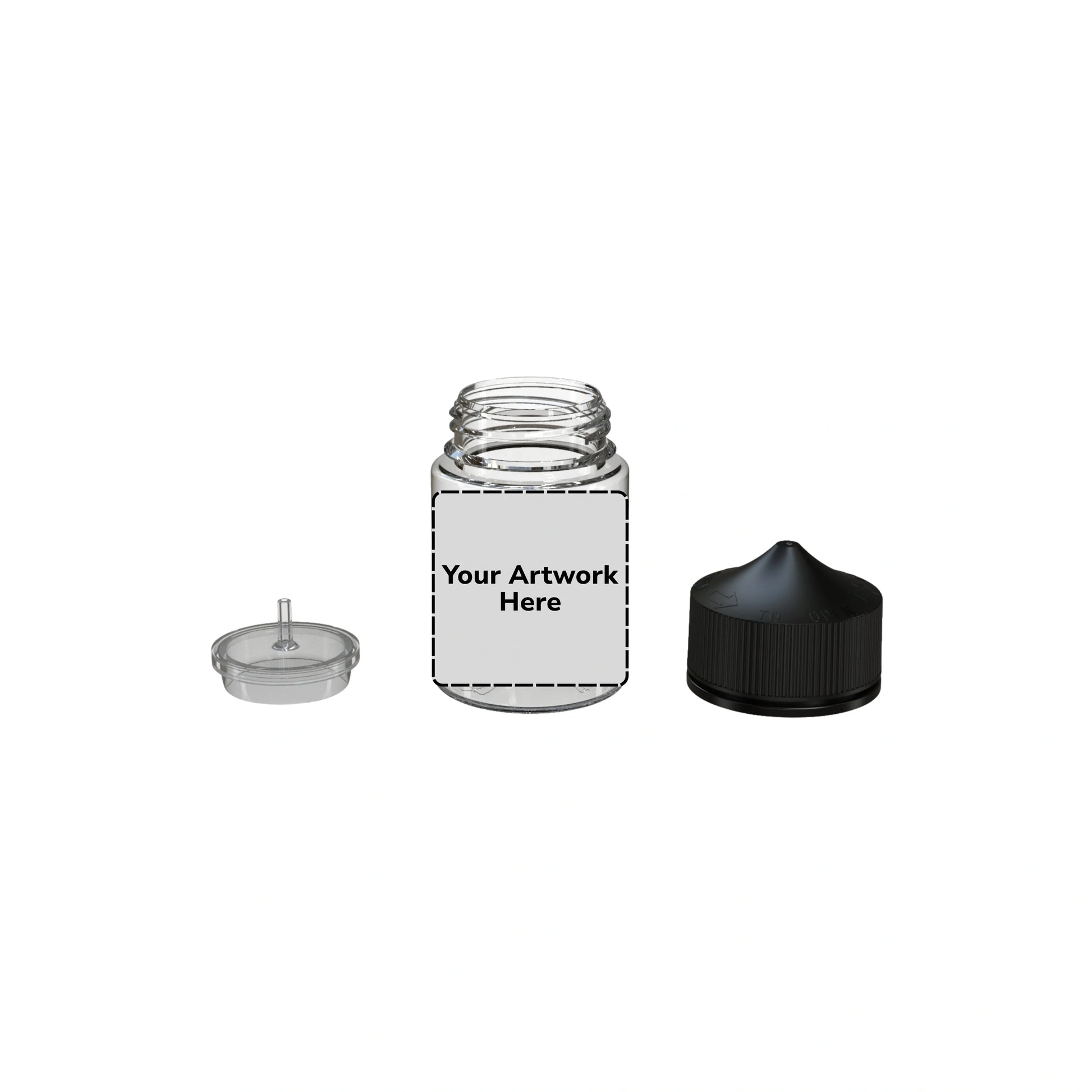 60ml stubby unicorn bottle clear black cap