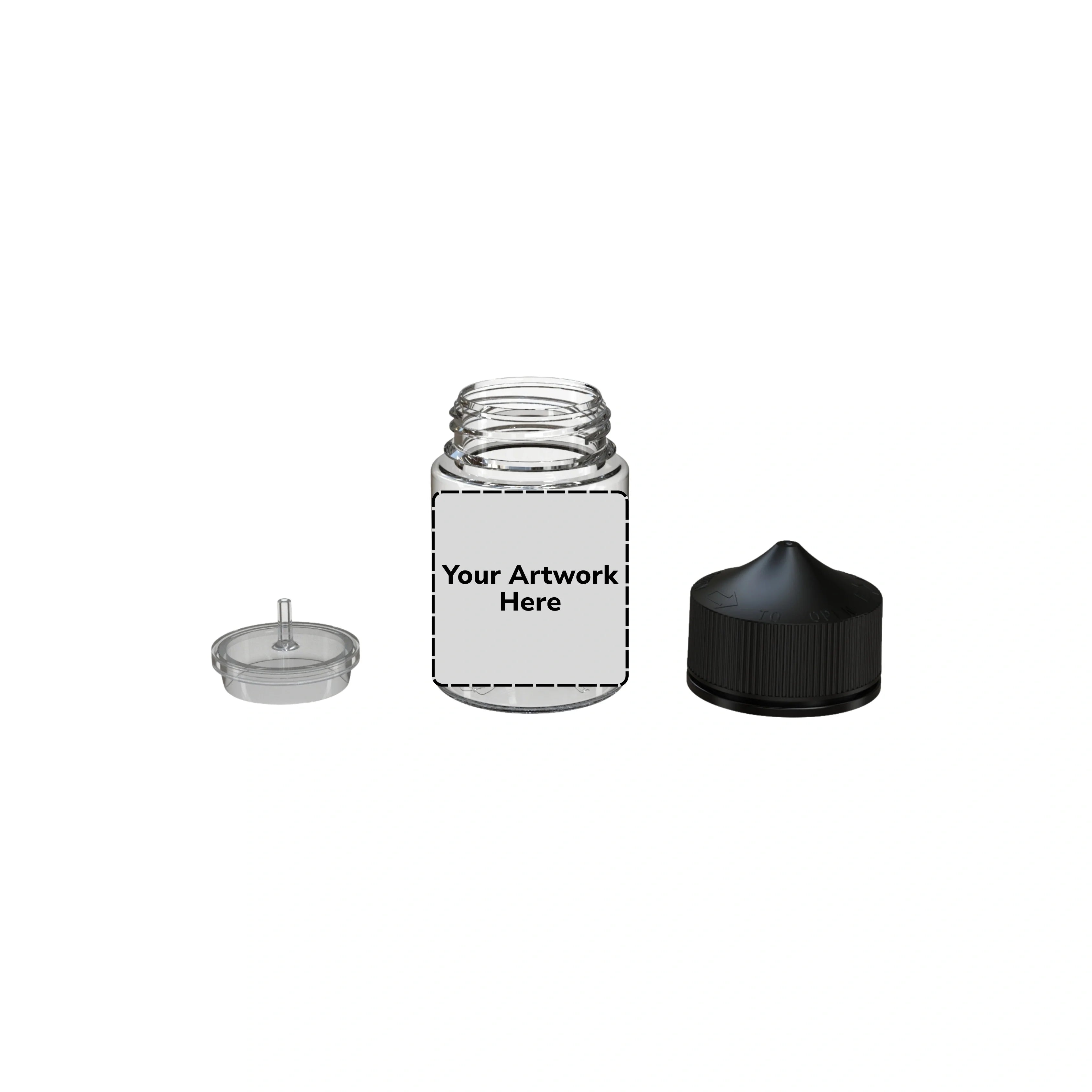 60ml stubby unicorn bottle clear black cap