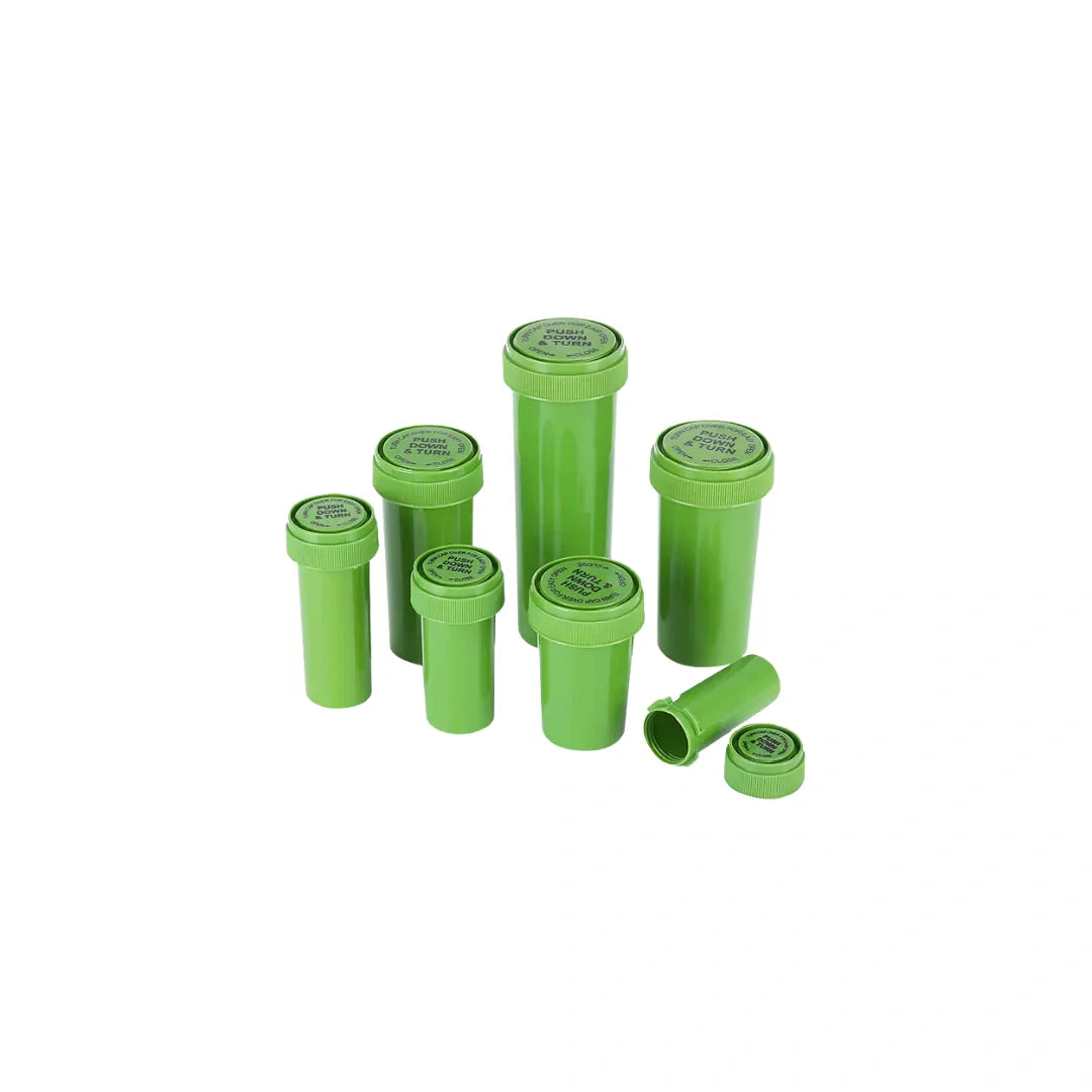 60 dram push turn reverse cap bottles green