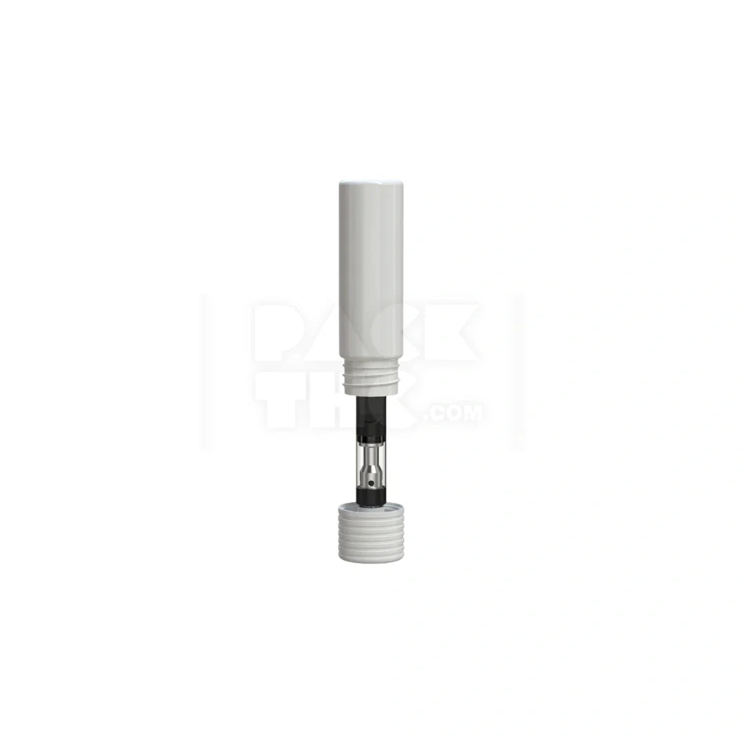 65mm spiral cr cartridge container flat bottom with 510 thread tamper evident break off band opaque white container with opaque white closure 400 count