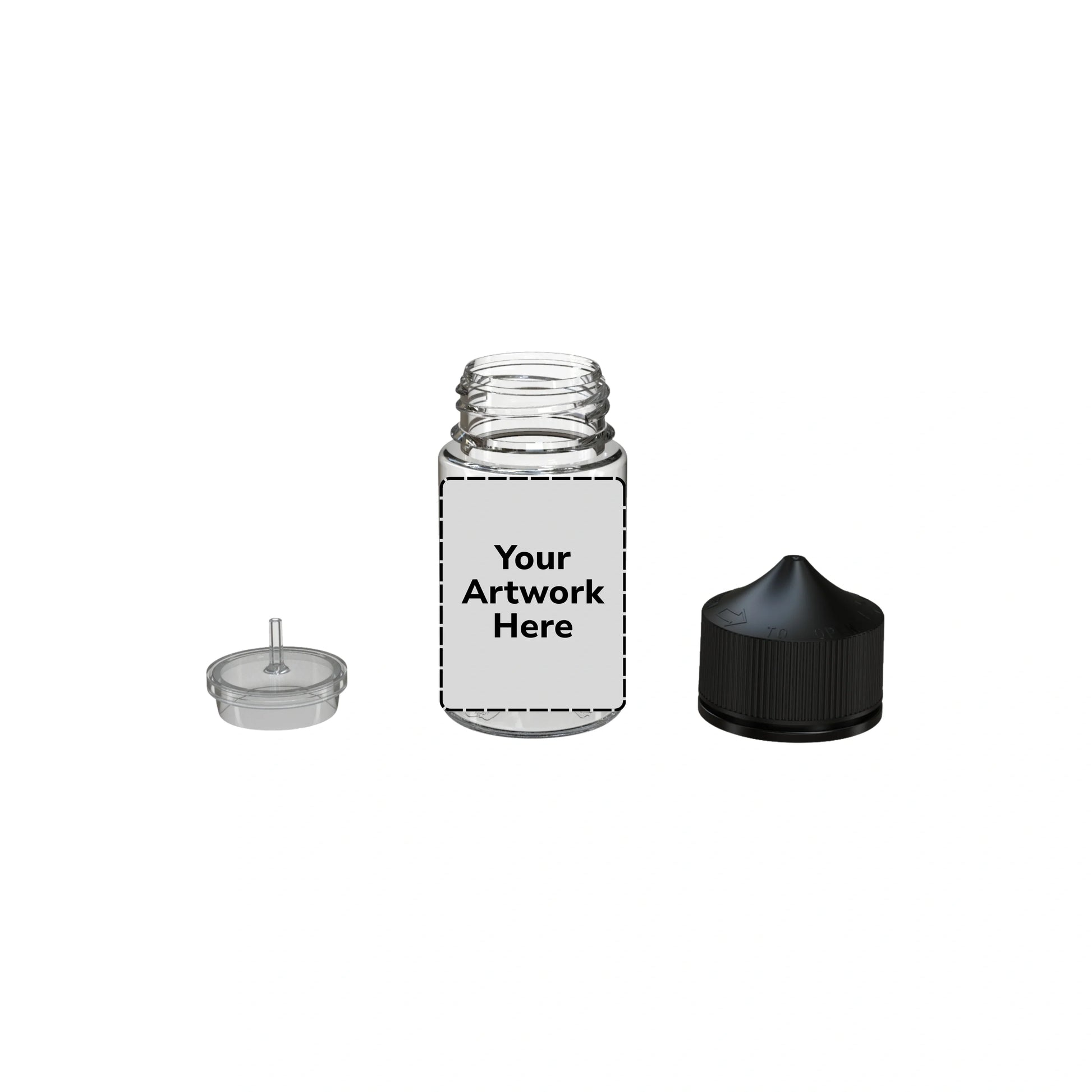 75ml stubby unicorn bottle clear black cap