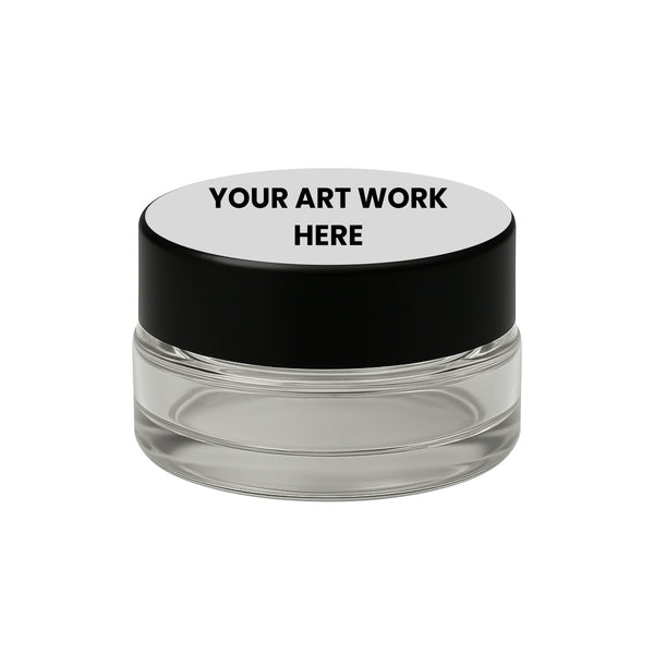7ml Clear Glass Low Profile Container - Black Or White Cap With Labels & Application v1