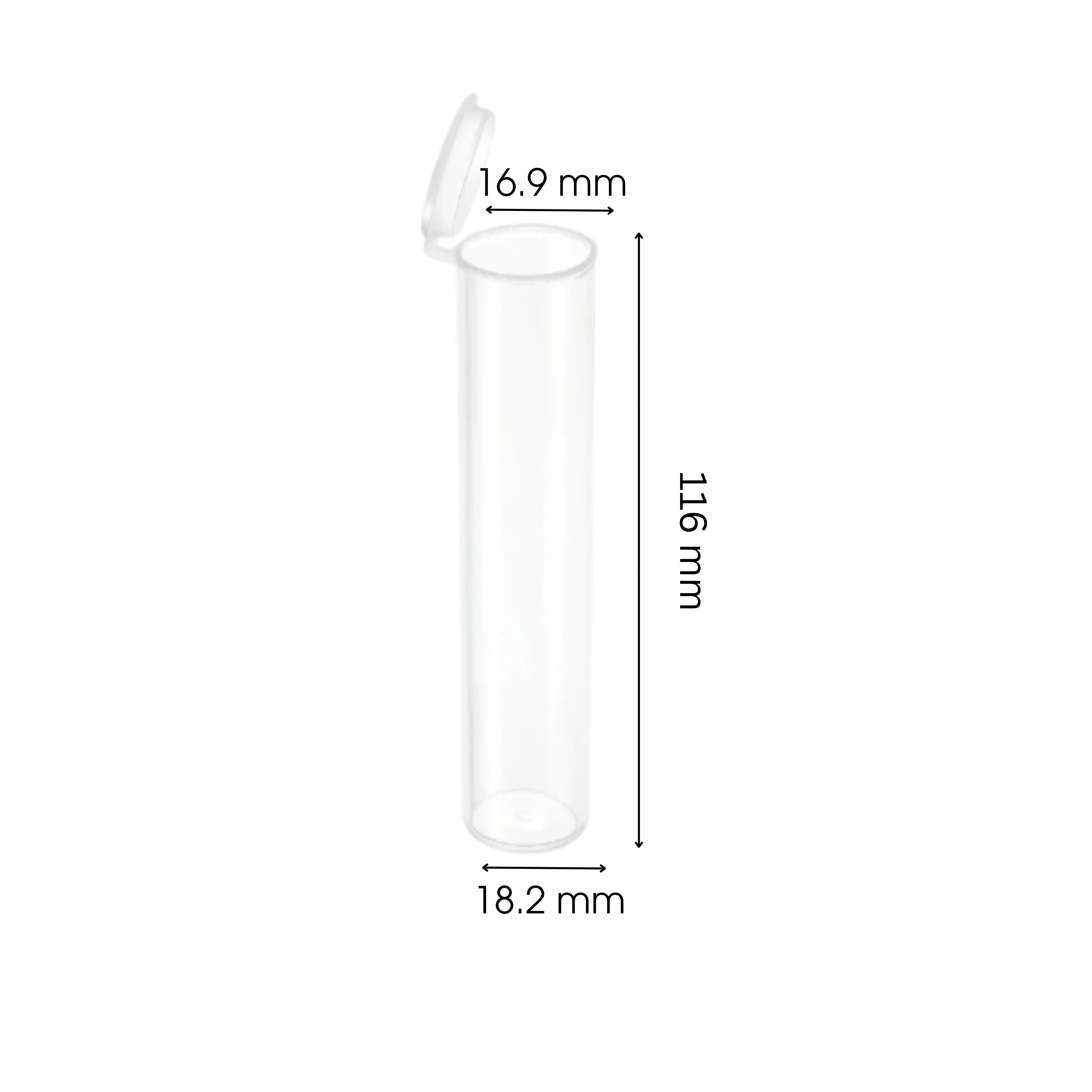 116mm CR Preroll Pop Top Tube - Clear - (1000 Count)