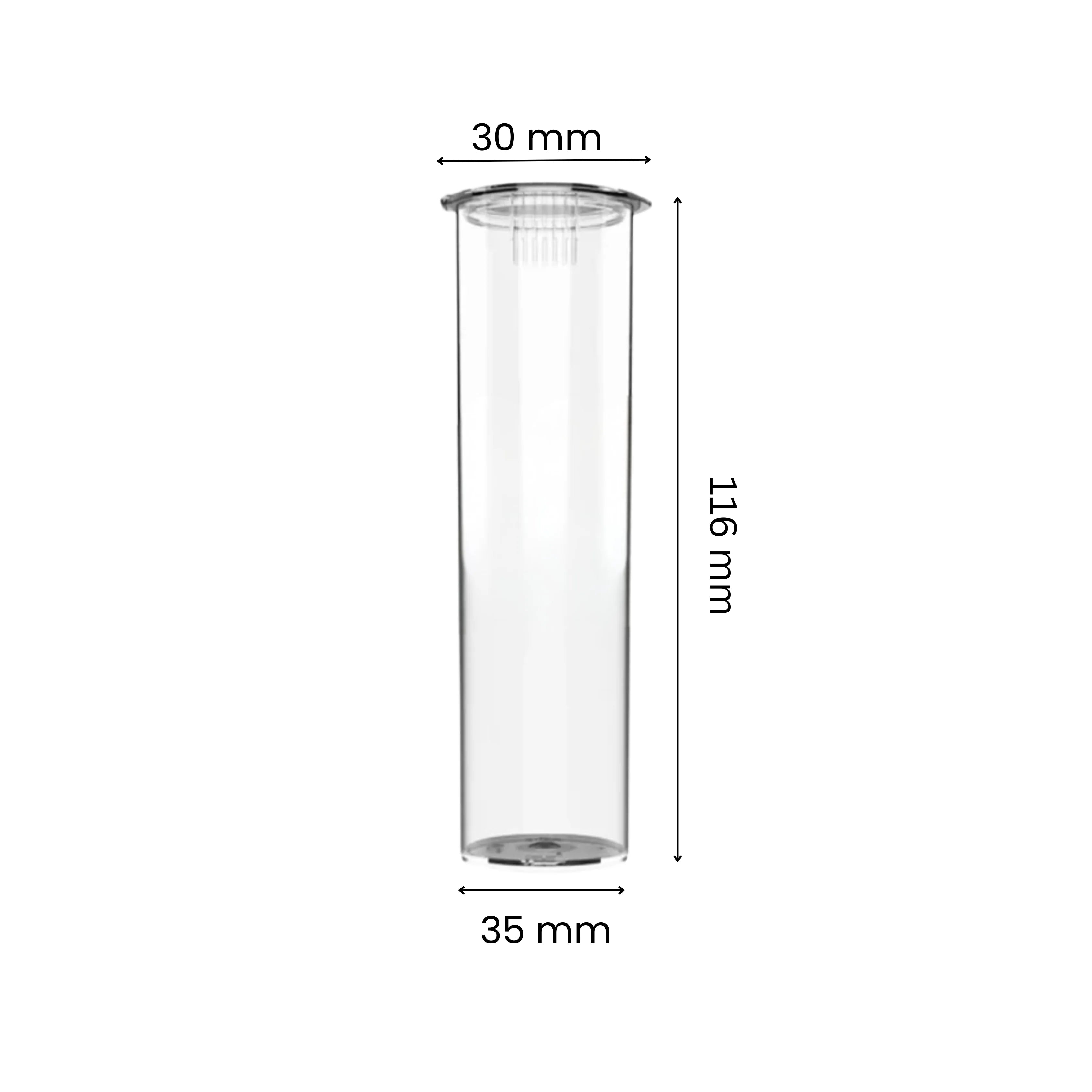 30mm Wide Mouth 116mm CR Preroll Pop Top Tube - Clear - (1000 Count)
