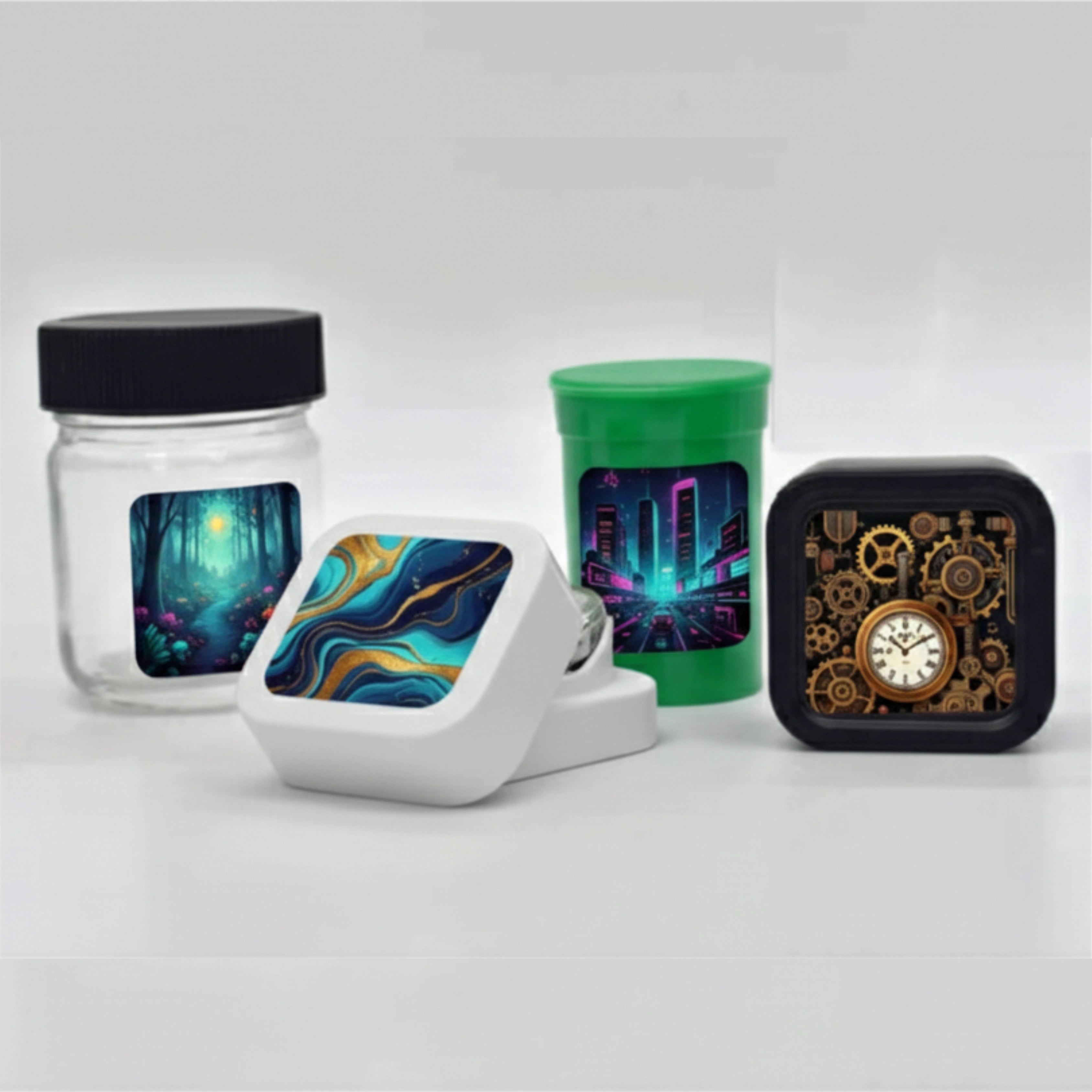 Packthc Custom Printed Stickers - 1" X 1" Square For 5ml Square Jar Lid Or Bottom - all colors