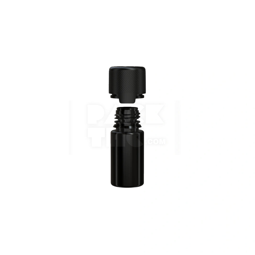 image 30ML STUBBY AVIATOR CR BOTTLE WITH FRICTION FIT CLOSURE & TAMPER EVIDENT BREAK-OFF BAND (OPAQUE BLACK BOTTLE WITH OPAQUE BLACK CLOSURE) - (1000 count)