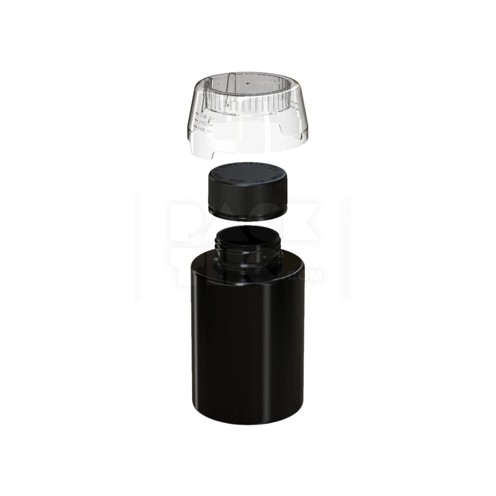 500ML AVIATOR CR BASE BOTTLE WITH INTERGRATED LINER &TAMPER EVIDENT BREAK-OFF BAND & DOSING CUP (OPAQUE BLACK BOTTLE, OPAQUE BLACK CLOSURE WITH CLEAR NATURAL DOSING CUP) - (60 count)