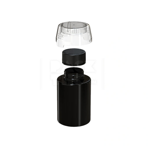 500ML AVIATOR CR BASE BOTTLE WITH INTERGRATED LINER &TAMPER EVIDENT BREAK-OFF BAND & DOSING CUP (OPAQUE BLACK BOTTLE, OPAQUE BLACK CLOSURE WITH CLEAR NATURAL DOSING CUP) - (60 count)