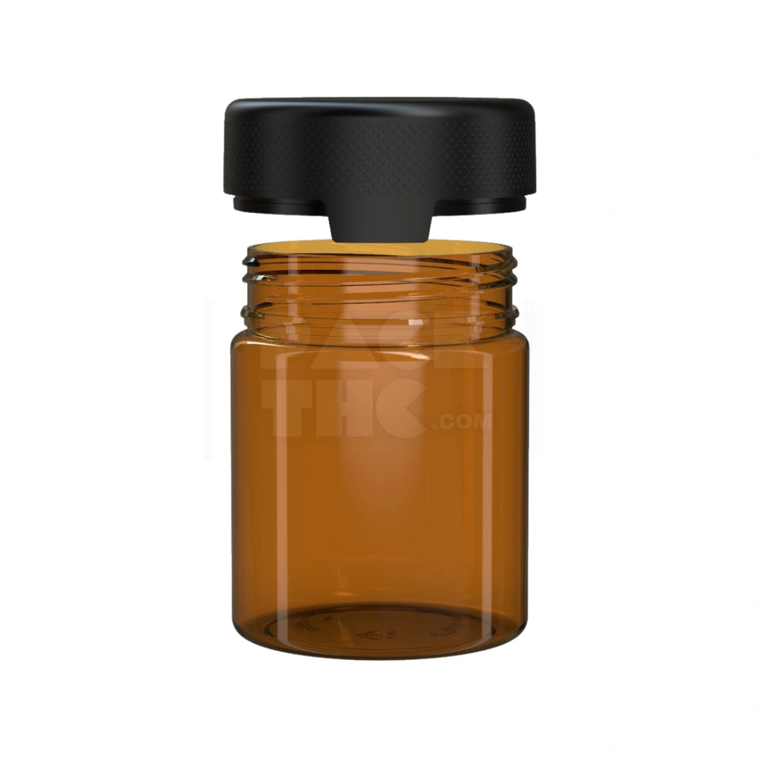 image 18.5OZ (550CC) AVIATOR CR XL CONTAINER WITH INTEGRATED LINER & TAMPER EVIDENT BREAK-OFF BAND (TRANSLUCENT AMBER CONTAINER WITH OPAQUE BLACK CLOSURE) - (60 count)