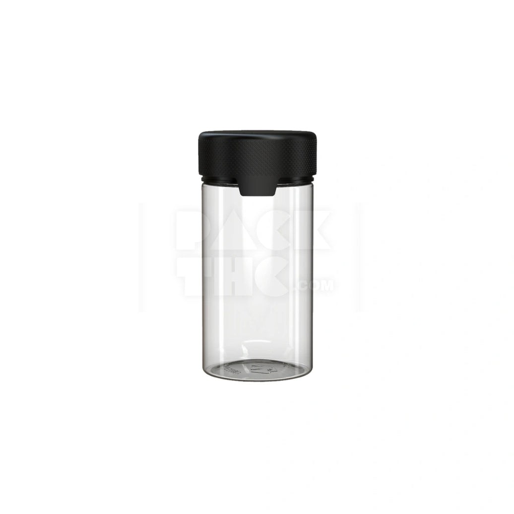 6OZ (180CC) AVIATOR CR CONTAINER WITH INTEGRATED LINER & TAMPER EVIDENT BREAK-OFF BAND (CLEAR NATURAL CONTAINER WITH OPAQUE BLACK CLOSURE) - (300 count)