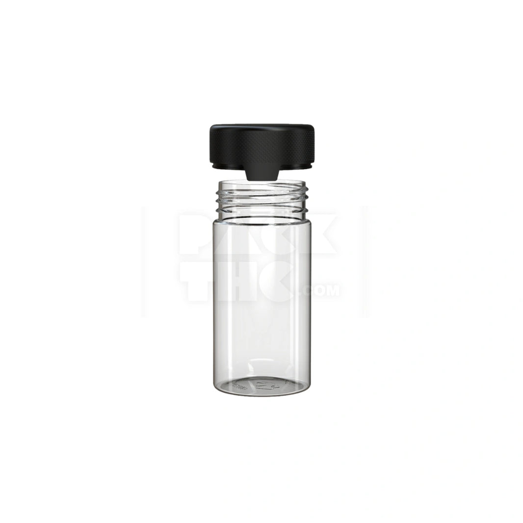 image 6OZ (180CC) AVIATOR CR CONTAINER WITH INTEGRATED LINER & TAMPER EVIDENT BREAK-OFF BAND (CLEAR NATURAL CONTAINER WITH OPAQUE BLACK CLOSURE) - (300 count)