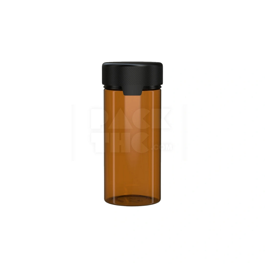 8OZ (240CC) AVIATOR CR CONTAINER WITH INTEGRATED LINER & TAMPER EVIDENT BREAK-OFF BAND (TRANSLUCENT AMBER CONTAINER WITH OPAQUE BLACK CLOSURE) - (200 count)