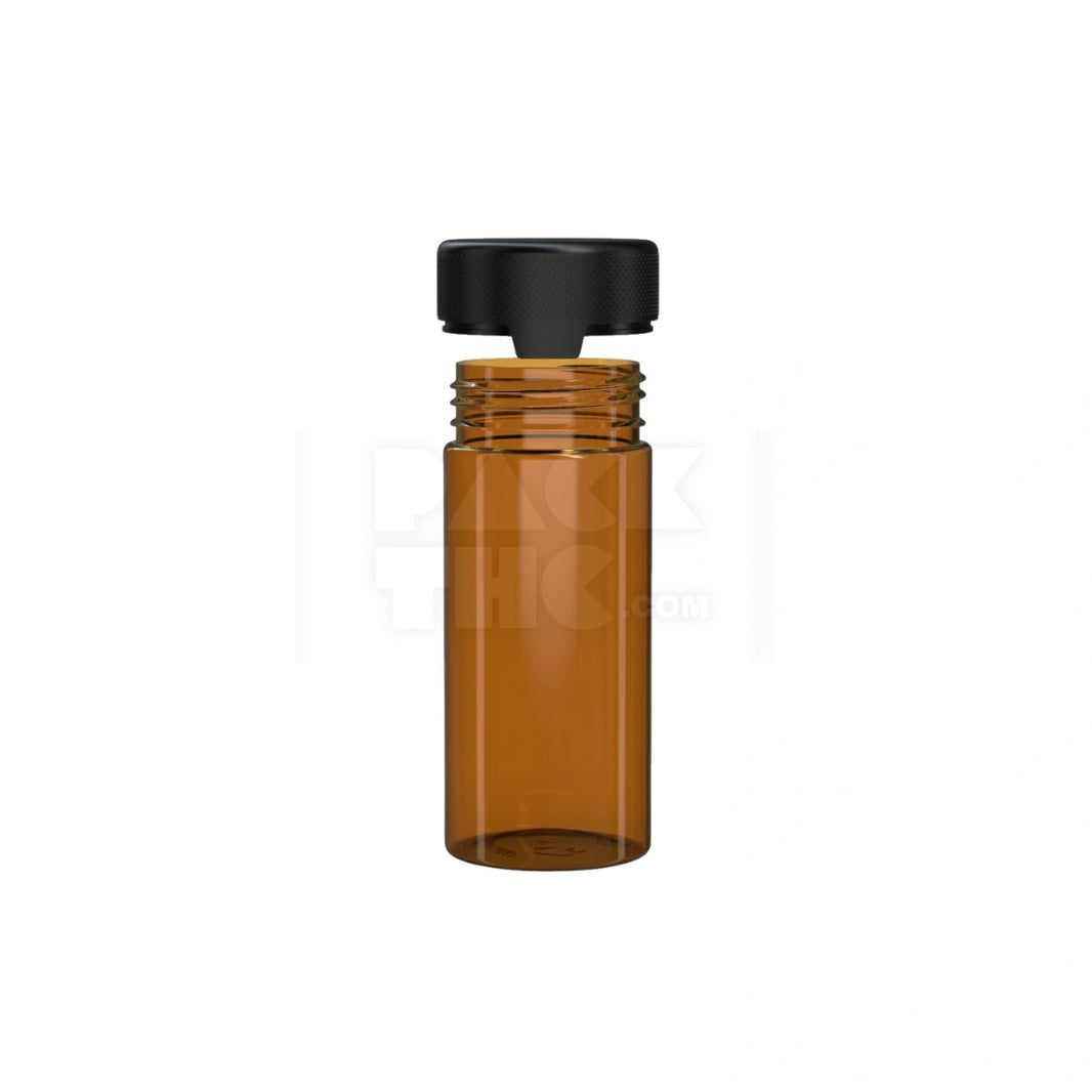 image 8OZ (240CC) AVIATOR CR CONTAINER WITH INTEGRATED LINER & TAMPER EVIDENT BREAK-OFF BAND (TRANSLUCENT AMBER CONTAINER WITH OPAQUE BLACK CLOSURE) - (200 count)