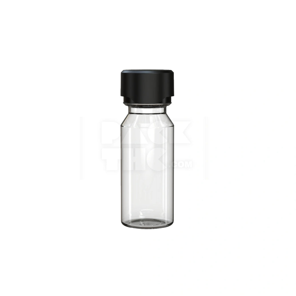 60ML AVIATOR CR SHOT BOTTLE WITH FRICTION FIT CLOSURE & TAMPER BREAK-OFF BAND (CLEAR NATURAL BOTTLE WITH OPAQUE BLACK CLOSURE) - (500 count)