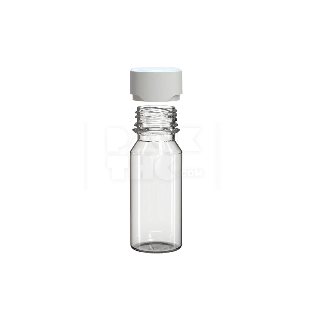 image 60ML AVIATOR CR SHOT BOTTLE WITH FRICTION FIT CLOSURE & TAMPER BREAK-OFF BAND (CLEAR NATURAL BOTTLE WITH OPAQUE WHITE CLOSURE) - (500 count)