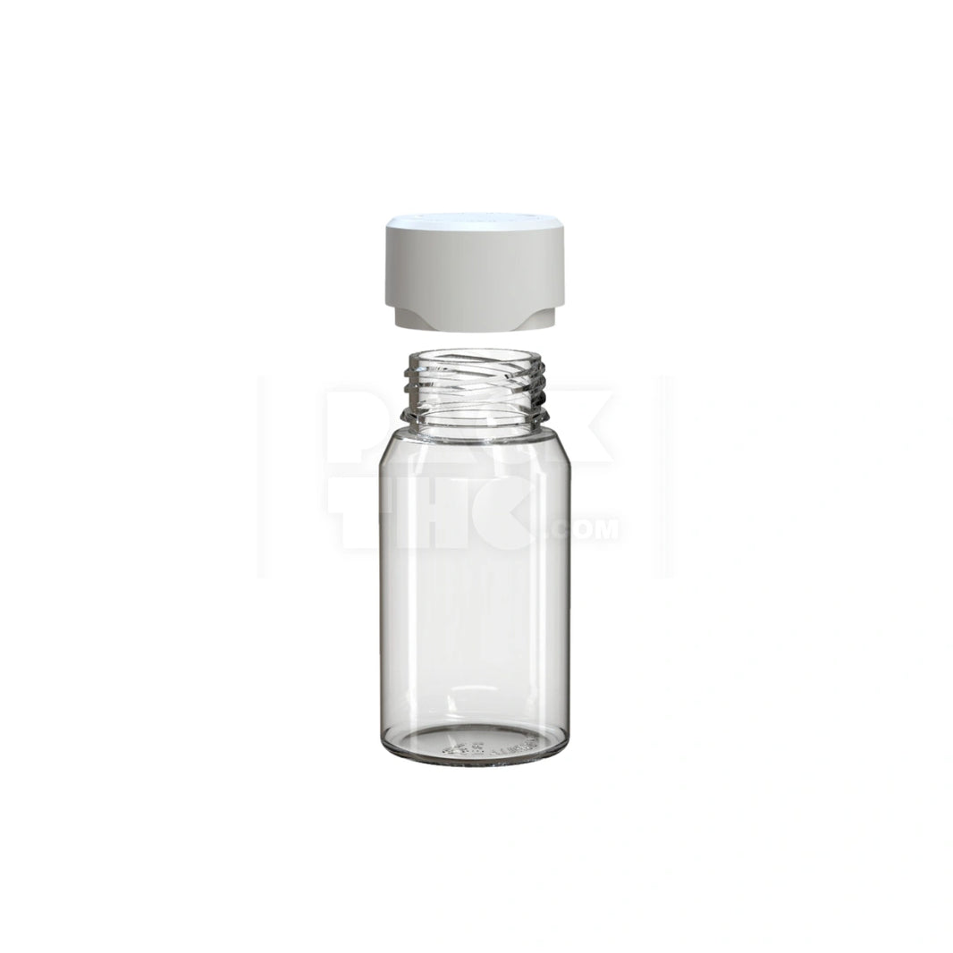 image 60ML MINI AVIATOR CR SHOT BOTTLE WITH FRICTION FIT CLOSURE & TAMPER BREAK-OFF BAND (CLEAR NATURAL BOTTLE WITH OPAQUE WHITE CLOSURE) - (500 count)