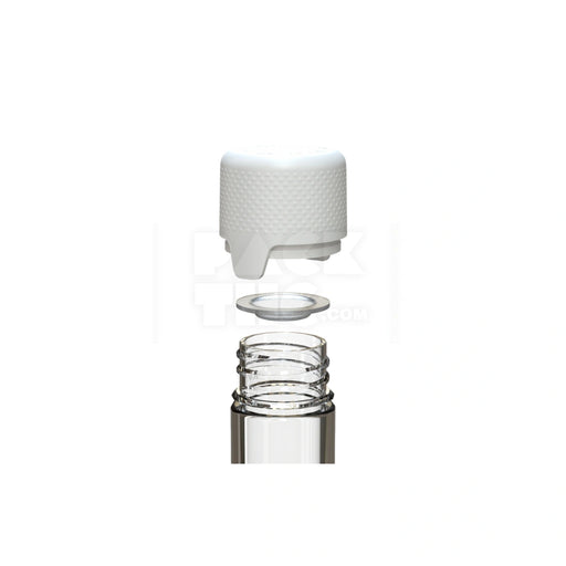 115MM AVIATOR TUBE FLAT BOTTOM WITH INTEGRATED LINER & TAMPER EVIDENT BREAK-OFF BAND (CLEAR NATURAL TUBE WITH OPAQUE WHITE CLOSURE) - (500 count)