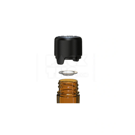 100MM AVIATOR CR TUBE WITH INTEGRATED LINER & TAMPER EVIDENT BREAK-OFF BAND (TRANSLUCENT AMBER TUBE WITH OPAQUE BLACK CLOSURE) - (500 count)