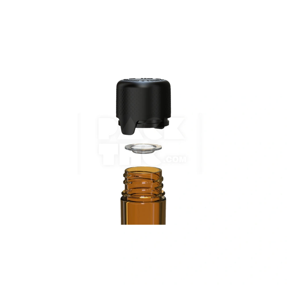 120MM AVIATOR CR TUBE WITH INTEGRATED LINER & TAMPER EVIDENT BREAK-OFF BAND (TRANSLUCENT AMBER TUBE WITH OPAQUE BLACK CLOSURE) - (500 count)