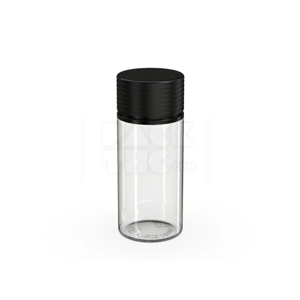 100ML SPIRAL CR BOTTLE WITH FRICTION FIT CLOSURE & TAMPER EVIDENT BREAK-OFF BAND (CLEAR NATURAL BOTTLE WITH OPAQUE BLACK CLOSURE) - (400 count)