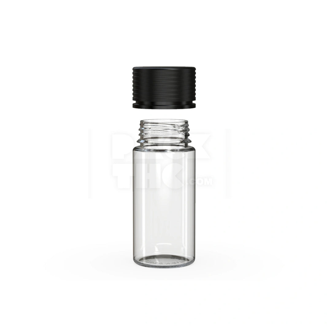 image 100ML SPIRAL CR BOTTLE WITH FRICTION FIT CLOSURE & TAMPER EVIDENT BREAK-OFF BAND (CLEAR NATURAL BOTTLE WITH OPAQUE BLACK CLOSURE) - (400 count)