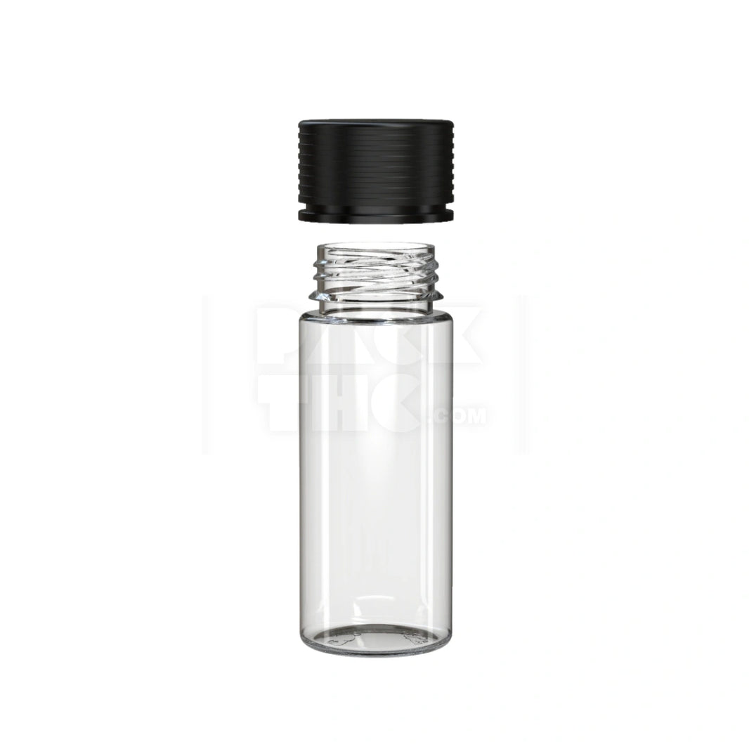 image 120ML SPIRAL CR BOTTLE WITH FRICTION FIT CLOSURE & TAMPER EVIDENT BREAK-OFF BAND (CLEAR NATURAL BOTTLE WITH OPAQUE BLACK CLOSURE) - (400 count)