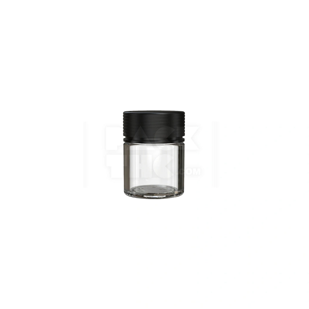 2OZ (60CC) SPIRAL THICK-WALL CR CONTAINER WITH INTEGRATED LINER & TAMPER EVIDENT BREAK-OFF BAND (CLEAR NATURAL CONTAINER WITH OPAQUE BLACK CLOSURE) - (150 count)