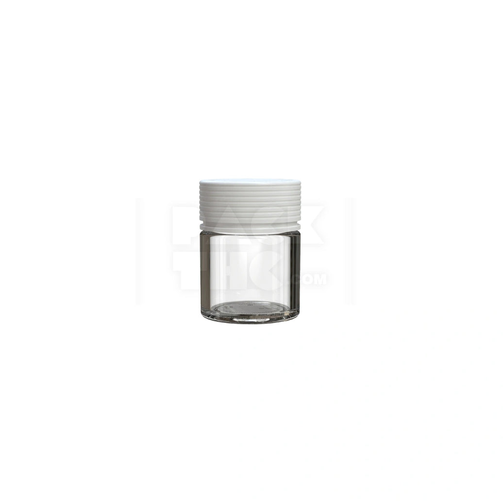 2OZ (60CC) SPIRAL THICK-WALL CR CONTAINER WITH INTEGRATED LINER & TAMPER EVIDENT BREAK-OFF BAND (CLEAR NATURAL CONTAINER WITH OPAQUE WHITE CLOSURE) - (150 count)