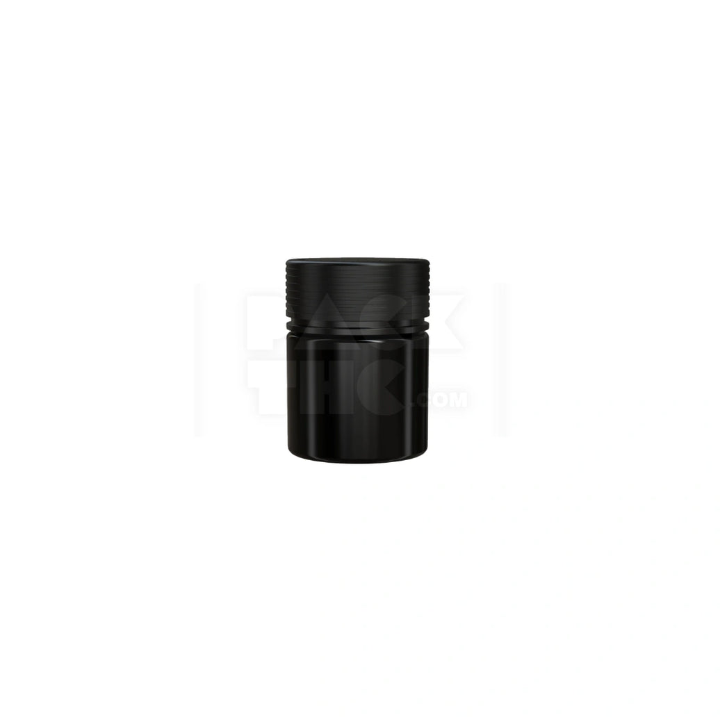 2OZ (60CC) SPIRAL THICK-WALL CR CONTAINER WITH INTEGRATED LINER & TAMPER EVIDENT BREAK-OFF BAND (OPAQUE BLACK CONTAINER WITH OPAQUE BLACK CLOSURE) - (150 count)