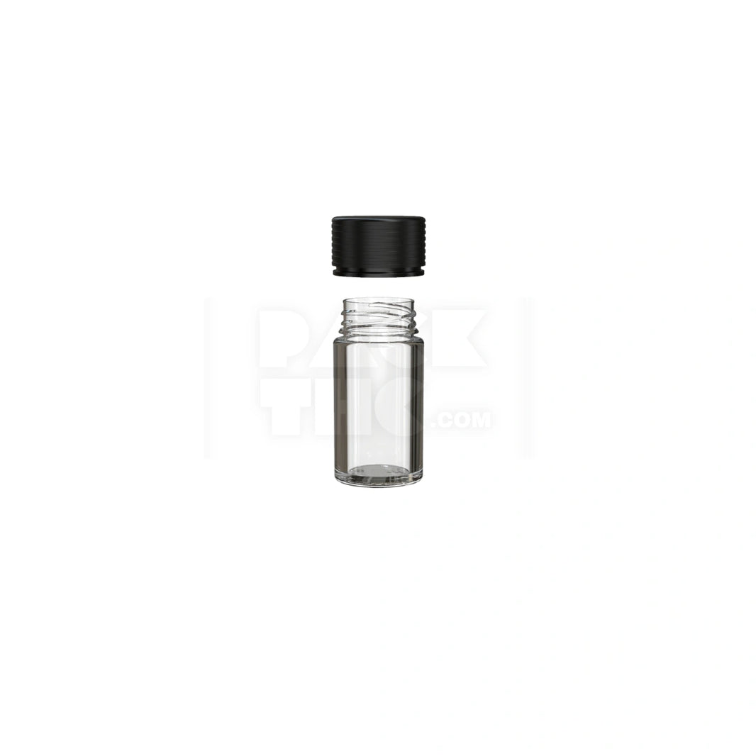 image 30ML (30CC) MINI SPIRAL THICK-WALL CONTAINER WITH INTEGRATED LINER & TAMPER EVIDENT BREAK-OFF BAND (CLEAR NATURAL CONTAINER WITH OPAQUE BLACK CLOSURE) - (200 count)