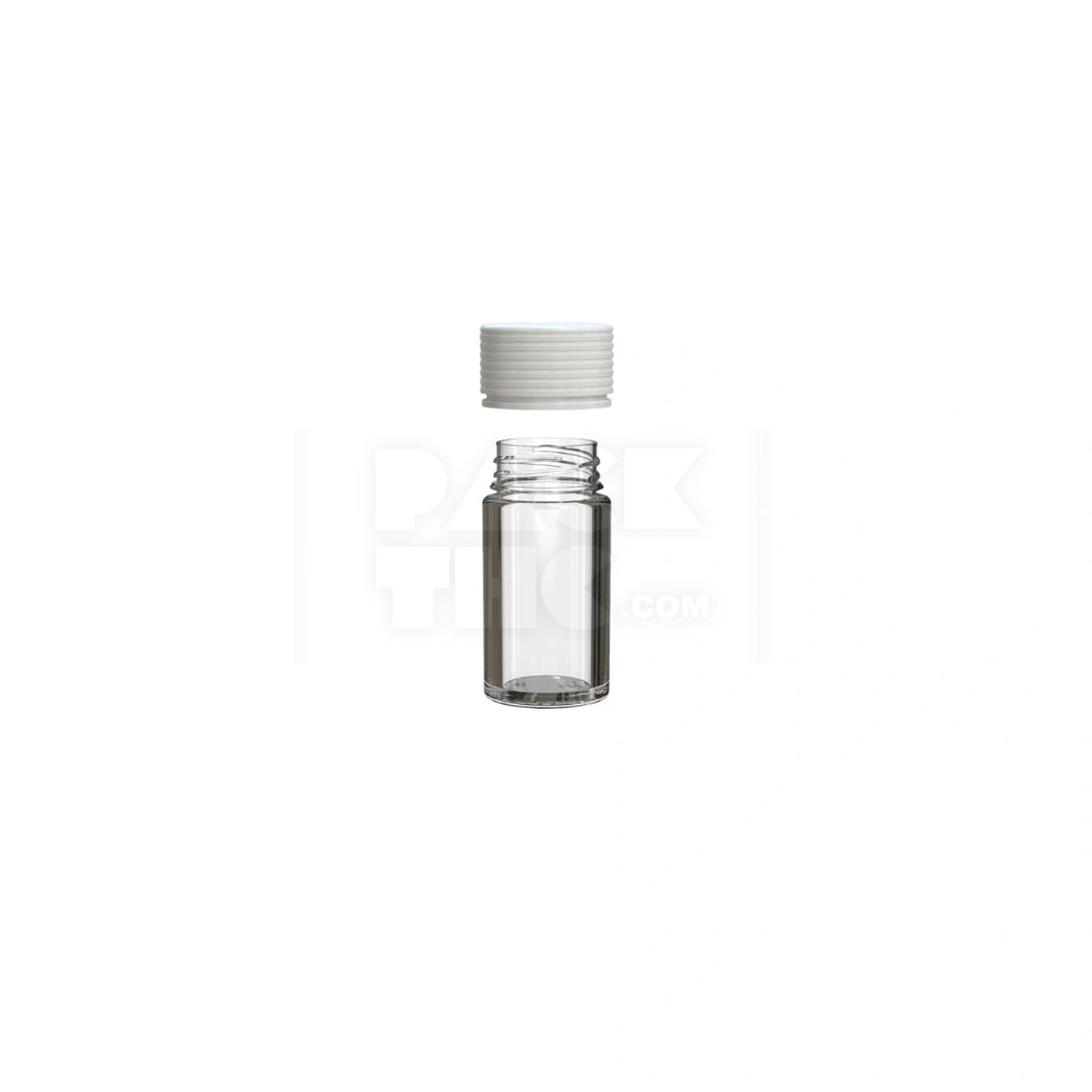 image 30ML (30CC) MINI SPIRAL THICK-WALL CONTAINER WITH INTEGRATED LINER & TAMPER EVIDENT BREAK-OFF BAND (CLEAR NATURAL CONTAINER WITH OPAQUE WHITE CLOSURE) - (200 count)