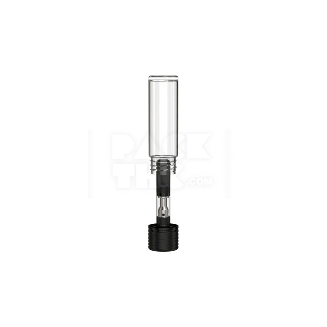 image 65MM SPIRAL CR CARTRIDGE CONTAINER, FLAT BOTTOM WITH 510-THREAD & TAMPER EVIDENT BREAK-OFF BAND (CLEAR NATURAL CONTAINER WITH OPAQUE BLACK CLOSURE) - (400 count)