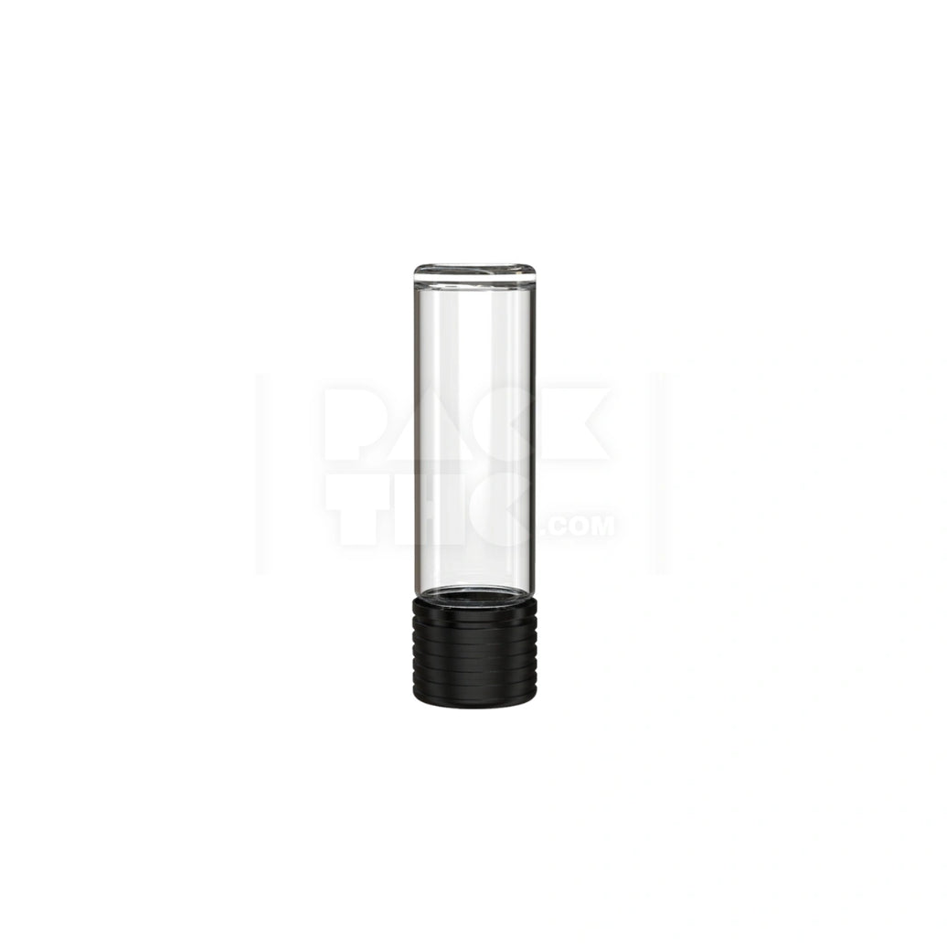 65MM SPIRAL CR CARTRIDGE CONTAINER, FLAT BOTTOM WITH 510-THREAD & TAMPER EVIDENT BREAK-OFF BAND (CLEAR NATURAL CONTAINER WITH OPAQUE BLACK CLOSURE) - (400 count)