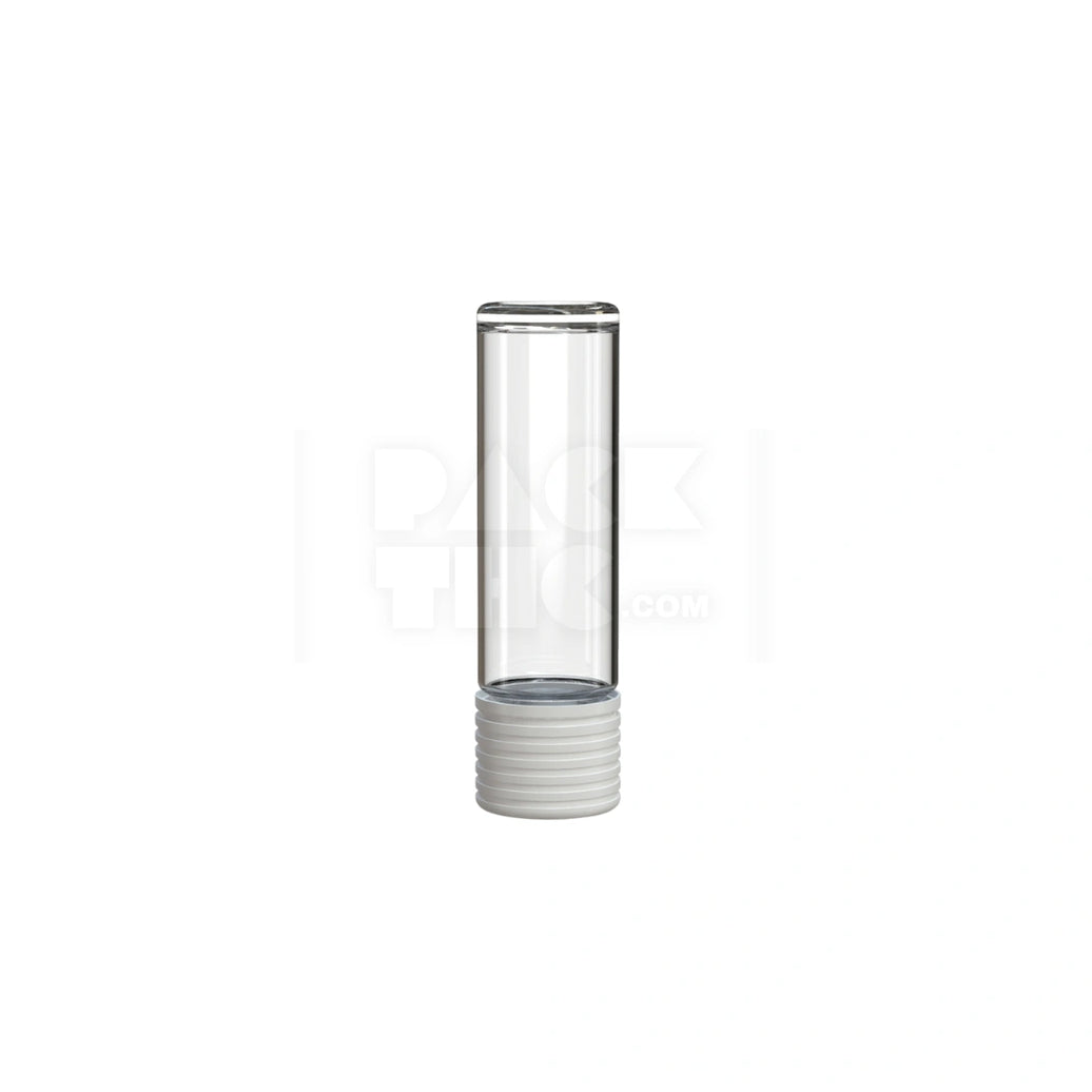 65MM SPIRAL CR CARTRIDGE CONTAINER, FLAT BOTTOM WITH 510-THREAD & TAMPER EVIDENT BREAK-OFF BAND (CLEAR NATURAL CONTAINER WITH OPAQUE WHITE CLOSURE) - (400 count)