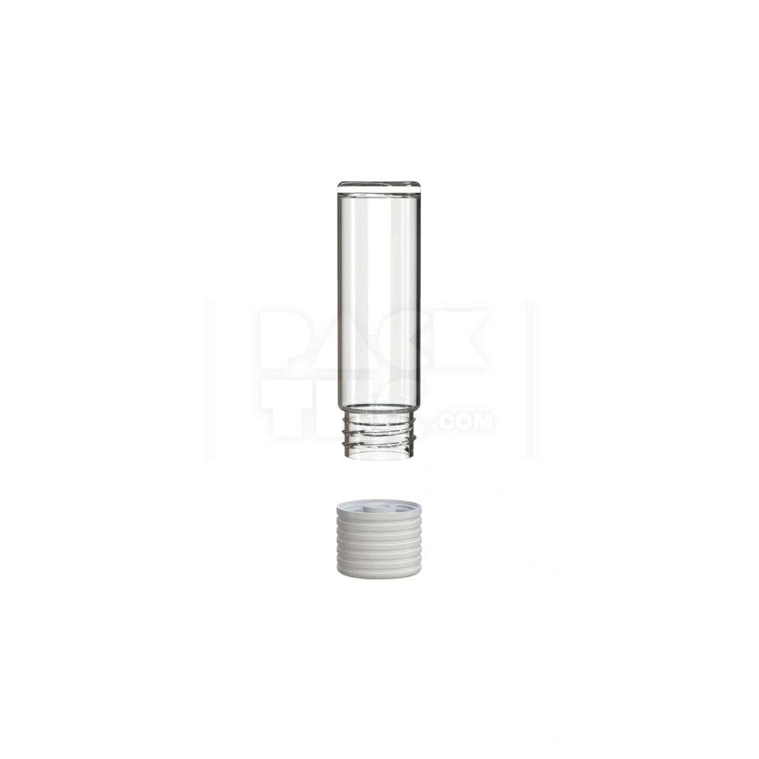 image 65MM SPIRAL CR CARTRIDGE CONTAINER, FLAT BOTTOM WITH 510-THREAD & TAMPER EVIDENT BREAK-OFF BAND (CLEAR NATURAL CONTAINER WITH OPAQUE WHITE CLOSURE) - (400 count)