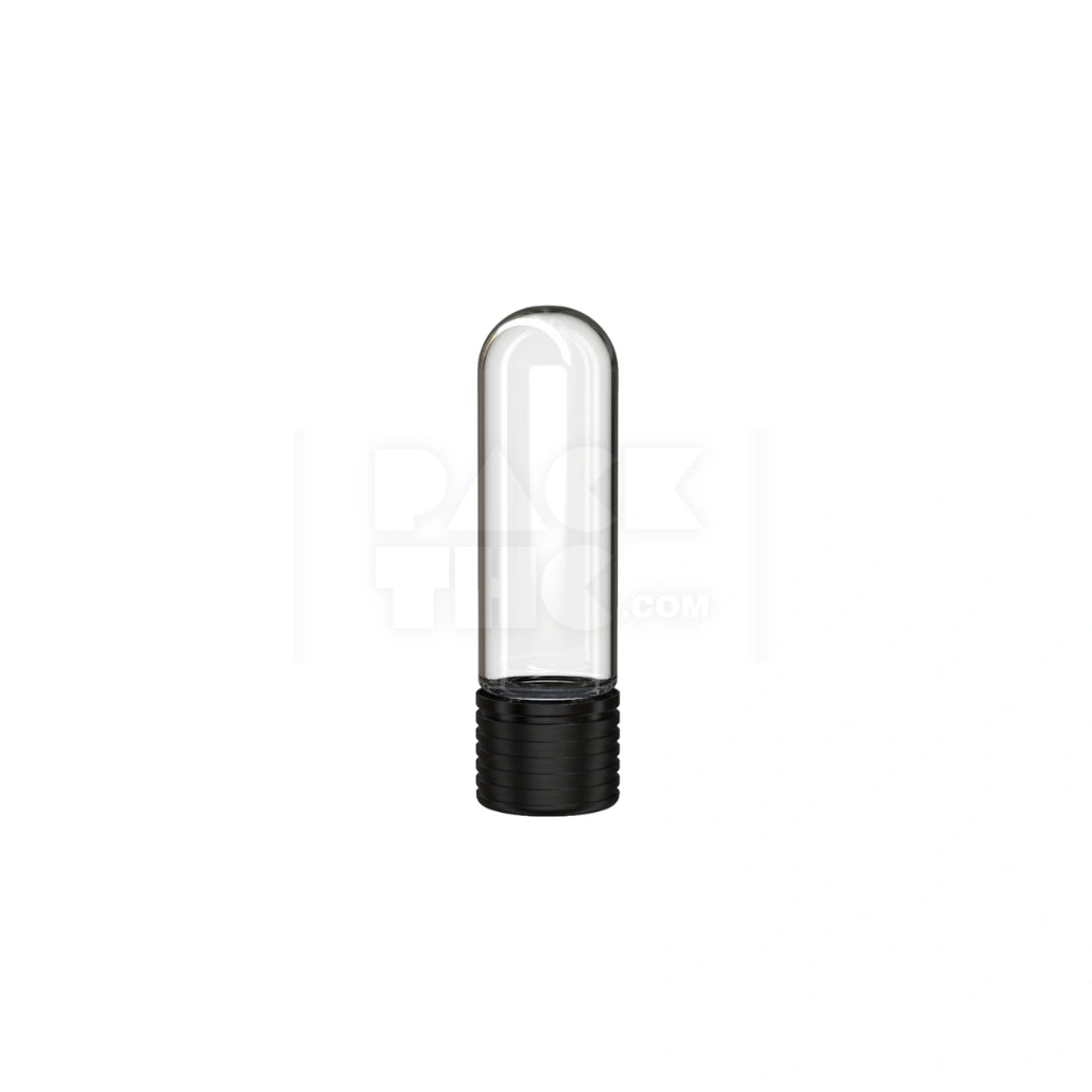 65MM SPIRAL CR CARTRIDGE CONTAINER, ROUND TOP WITH 510-THREAD & TAMPER EVIDENT BREAK-OFF BAND (CLEAR NATURAL CONTAINER WITH OPAQUE BLACK CLOSURE) - (400 count)