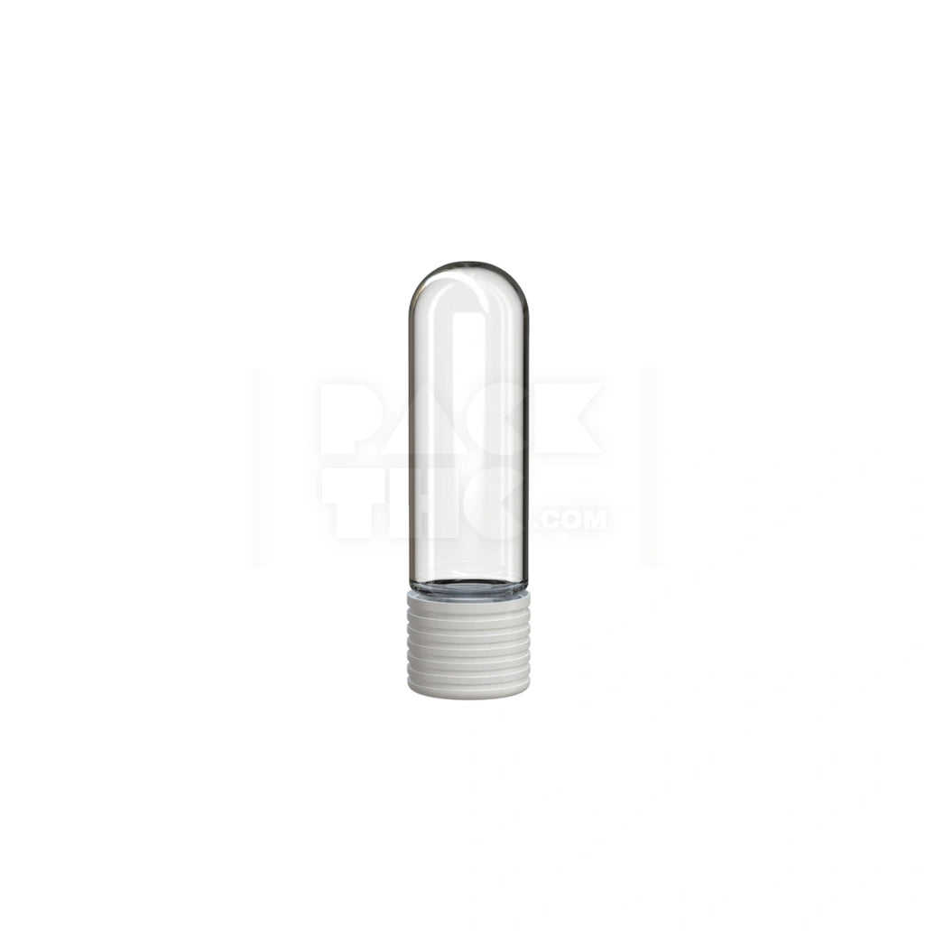 65MM SPIRAL CR CARTRIDGE CONTAINER, ROUND TOP WITH 510-THREAD & TAMPER EVIDENT BREAK-OFF BAND (CLEAR NATURAL CONTAINER WITH OPAQUE WHITE CLOSURE) - (400 count)