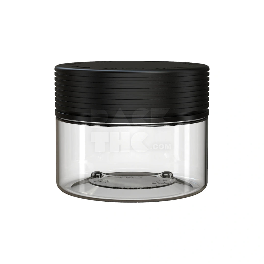 7.5OZ (220CC) SPIRAL CR XL CONTAINER WITH INTEGRATED LINER & TAMPER EVIDENT BREAK-OFF BAND (CLEAR NATURAL CONTAINER WITH OPAQUE BLACK CLOSURE) - (100 count)